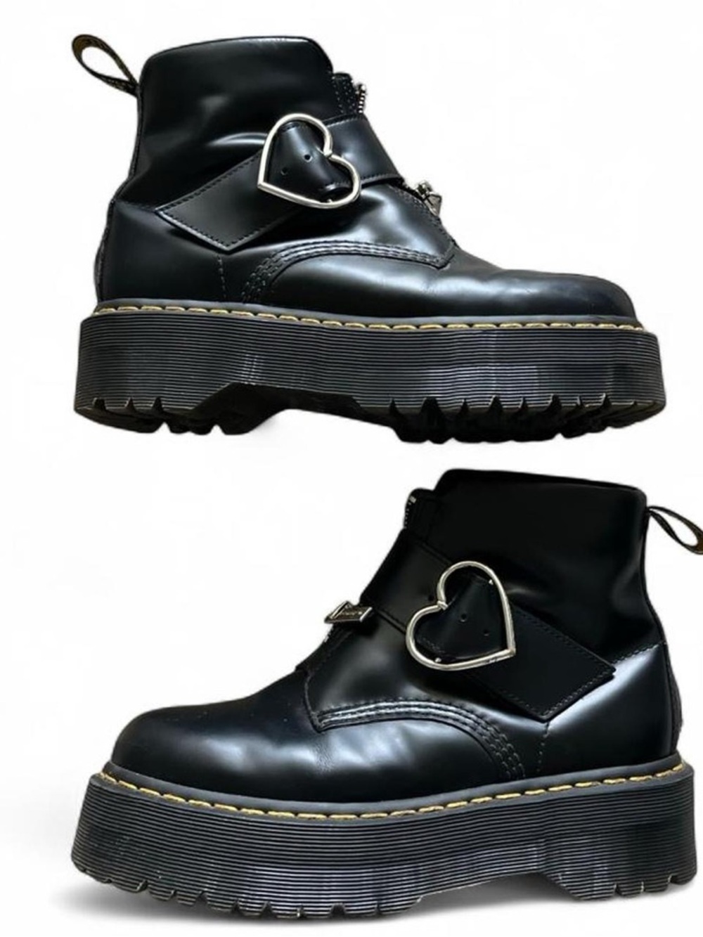 Rare Lazy Oaf x Dr. Martens Black Platform Ankle Boots with Heart Buckle